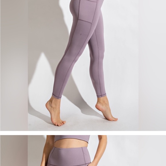 PLUS SIZE FULL LENGTH COMPRESSION LEGGINGS POCKETS LAVENDER NEW - Picture 2 of 2